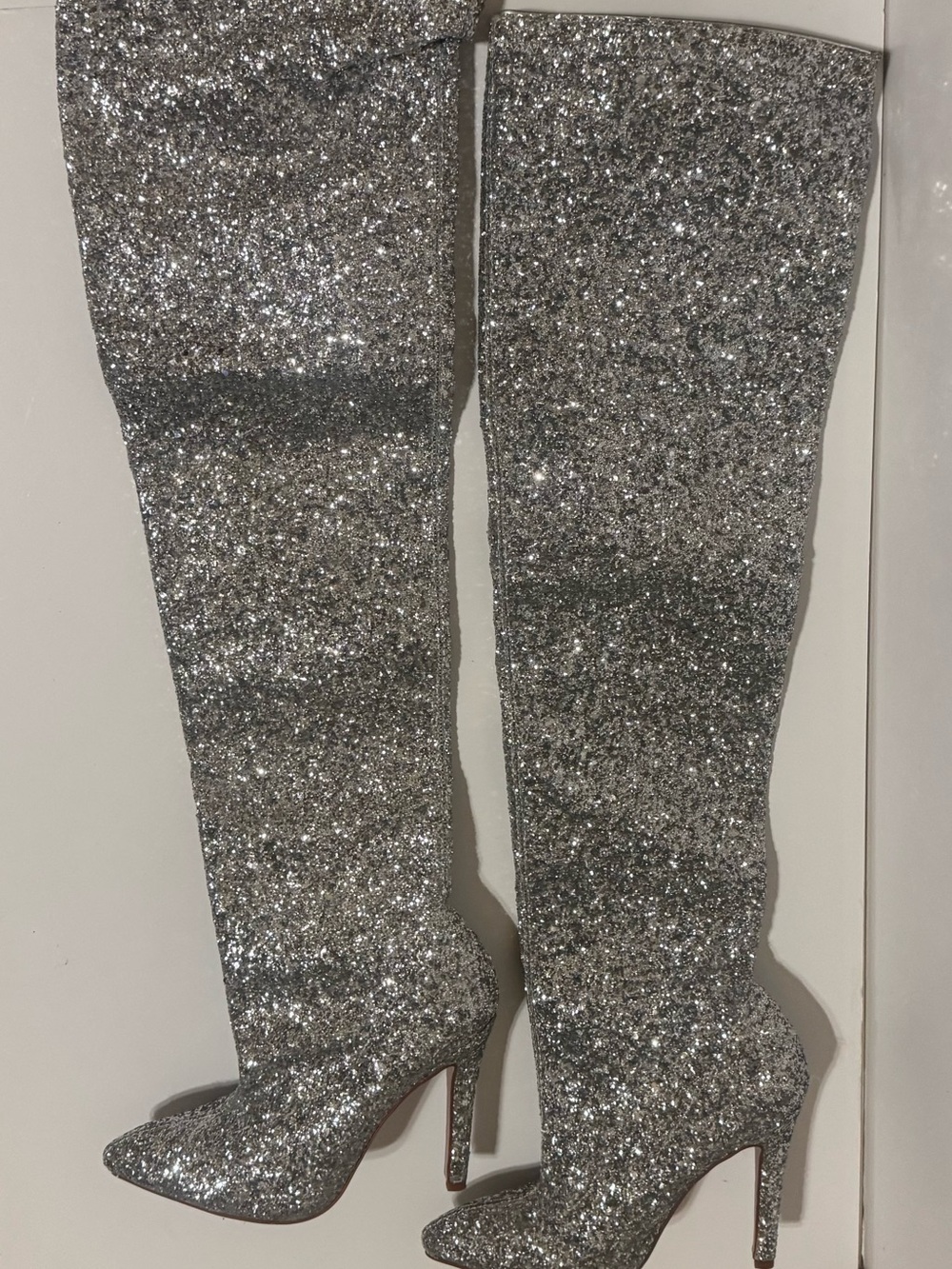 Gianni Bini Silver Glitter Over-the-Knee Stiletto Boots; Sz 6 [MSRP $112] BOGO*